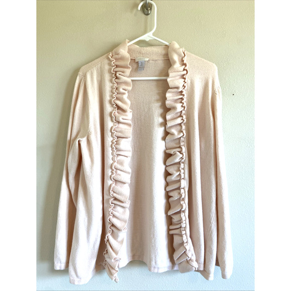 Chicos Peach Cotton Nylon Cashmere Open Front Ruffle Cardigan Sweater Womens 3 - Picture 1 of 6